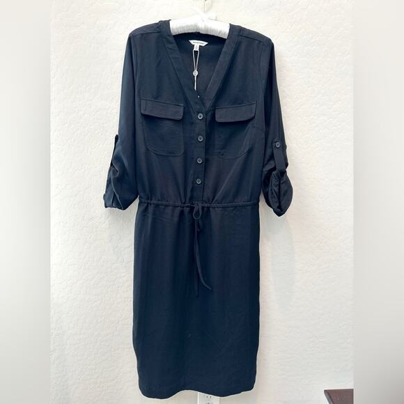 MAX STUDIO | Black Button Front Shirt Dress Minimalist NWT | Small - Picture 1 of 9